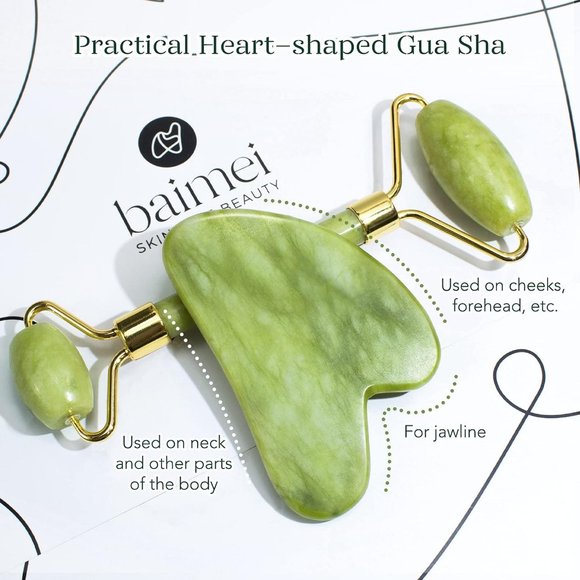 Women Green Face Roller and Gua Sha Set for Skin Care Routine Self Care - Picture 2 of 13